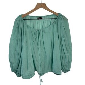 ESS THE LABEL Mint Green Peasant Blouse Balloon Sleeve Boho Crop Top Large